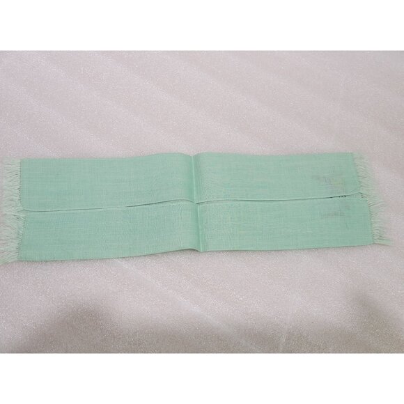 Vintage Linen Tea Towel Fingertip Fringed Embroidered Man Woman Mint Green - Picture 4 of 7